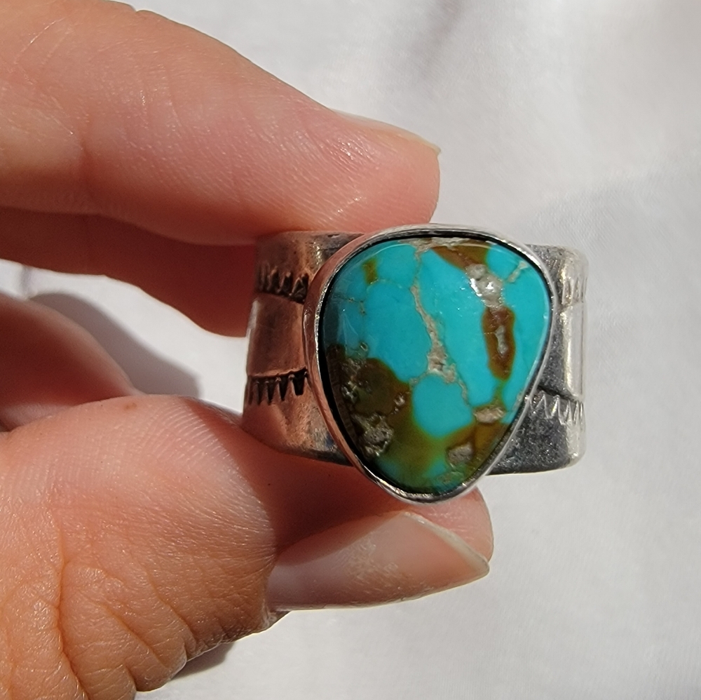 Wide Band Turquoise Ring Sterling
